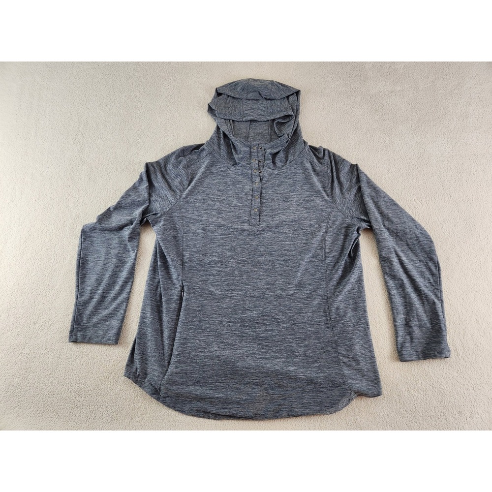 Womens Duluth Hooded Long Sleeve 1/4 Snap Shirt Gray with Pocket Size XL